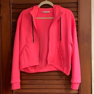 Zara high low hot pink hooded jacket size S